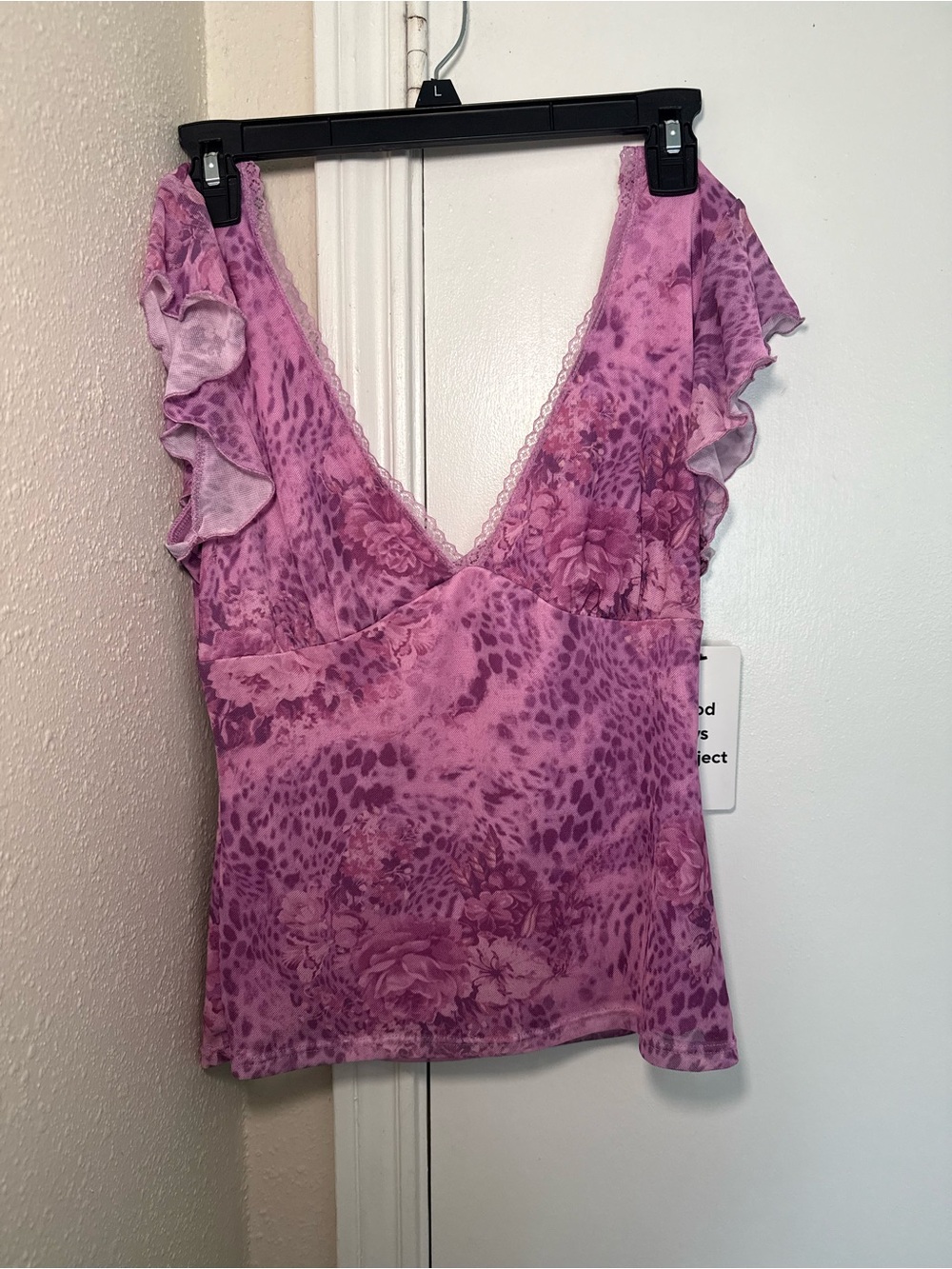 Good Days Project Pink Purple Mesh Animal Print Ruffle Top - Size Medium - NWT